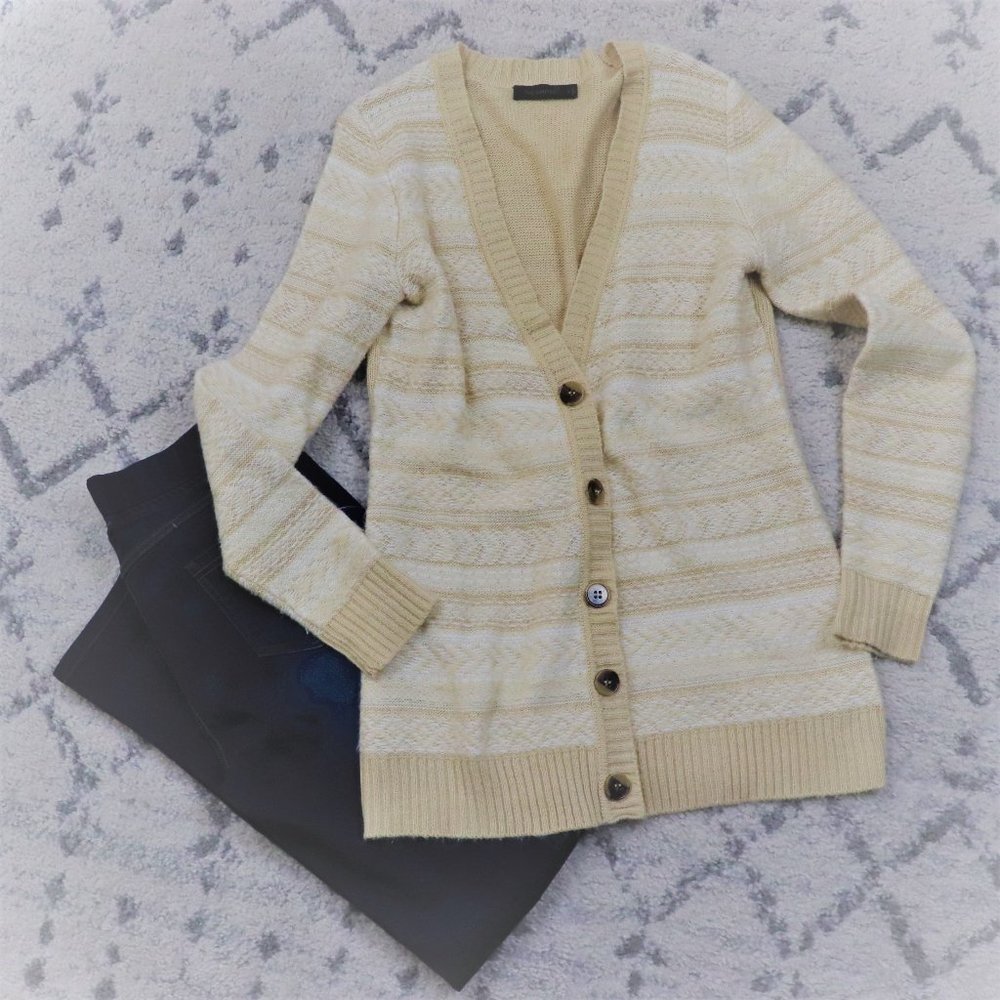 The Limited | White & Tan Print Button Down Cardigan